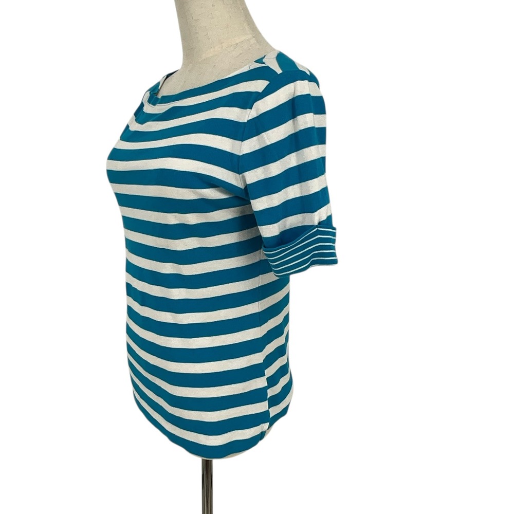 Lauren Ralph Women Striped Boat Neck 3/4 Sleeve Top Size Sโ Retro Athleisure